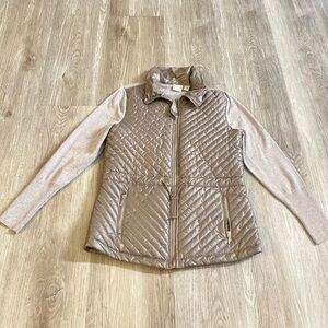 Chico's Quilted Brown Vest with Tan Sleeves